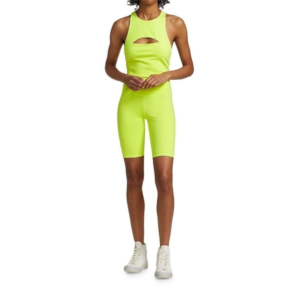 Alice + Olivia NWT Women's Neon Key Lime Aaron High-Rise Biker Shorts XL - Picture 2 of 8